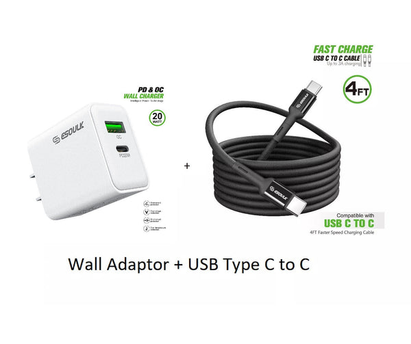 20W Wall Charger + 4FT TYPE C to C USB For BLU View 5 PRO B170D