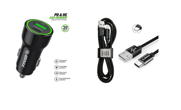 20W Car Charger PD + 3FT A to C USB For BLU View 5 B160V