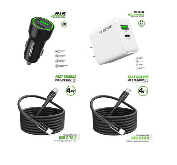 20W Car 20W Home Charger 2X USB Type C to C For BLU View 5 PRO B170D