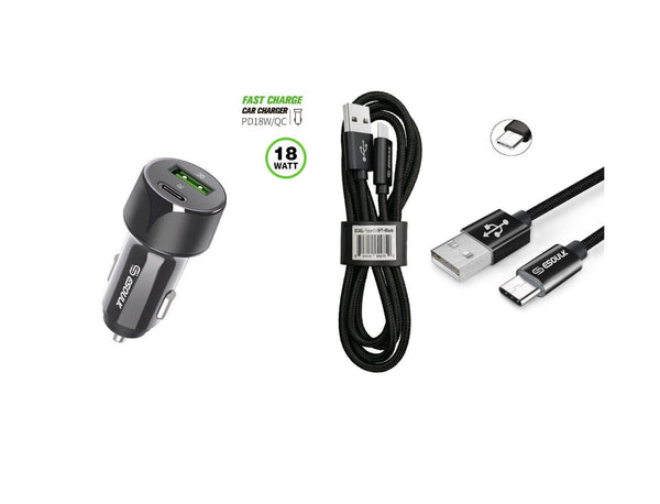 18W Car Charger PD + 3FT A to C USB For Motorola G Play 2024 XT2413