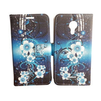 For AT&T Prepaid Radiant Core U304AA Wallet Credit Card Holder Pouch Case Phone Cover - Aqua Flower