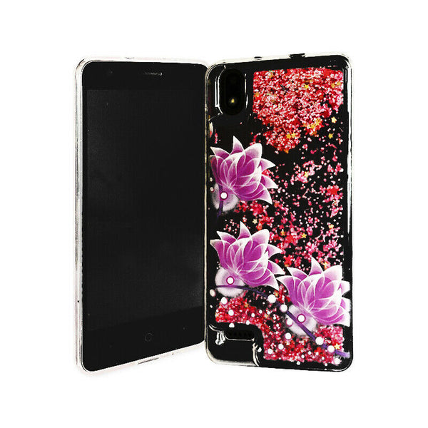 For ZTE Z1 Gabb Wireless Liquid Glitter Motion Case Phone Cover - Purple Lotus