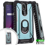 For LG Tribute Royal LM-X320PM Metal Jacket Ring Stand Hybrid Case Phone Cover - ICE Blue