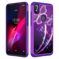 For T-Mobile TCL Revvl 4 Hybrid Dual Cover Phone Case - Purple Butterfly