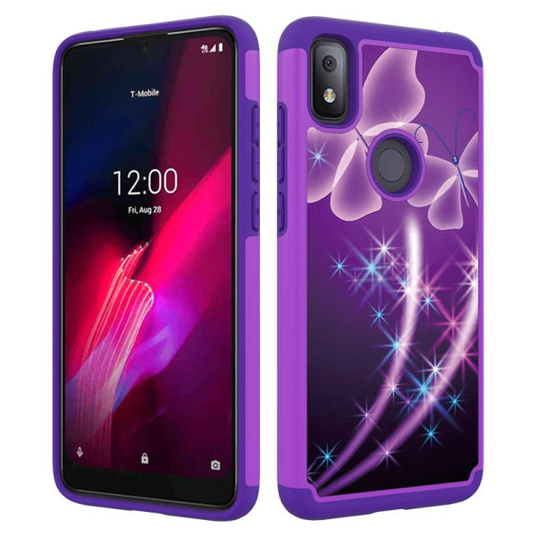 For T-Mobile TCL Revvl 4 Hybrid Dual Cover Phone Case - Purple Butterfly